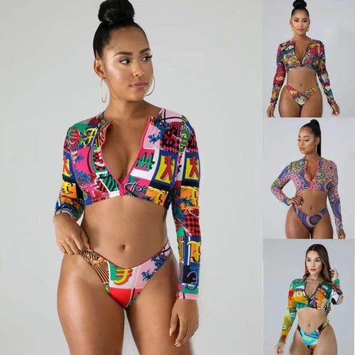 Damen Surf-Bikini-Set mit langärmeligem Oberteil und modischem Reißverschluss Echo Archiv