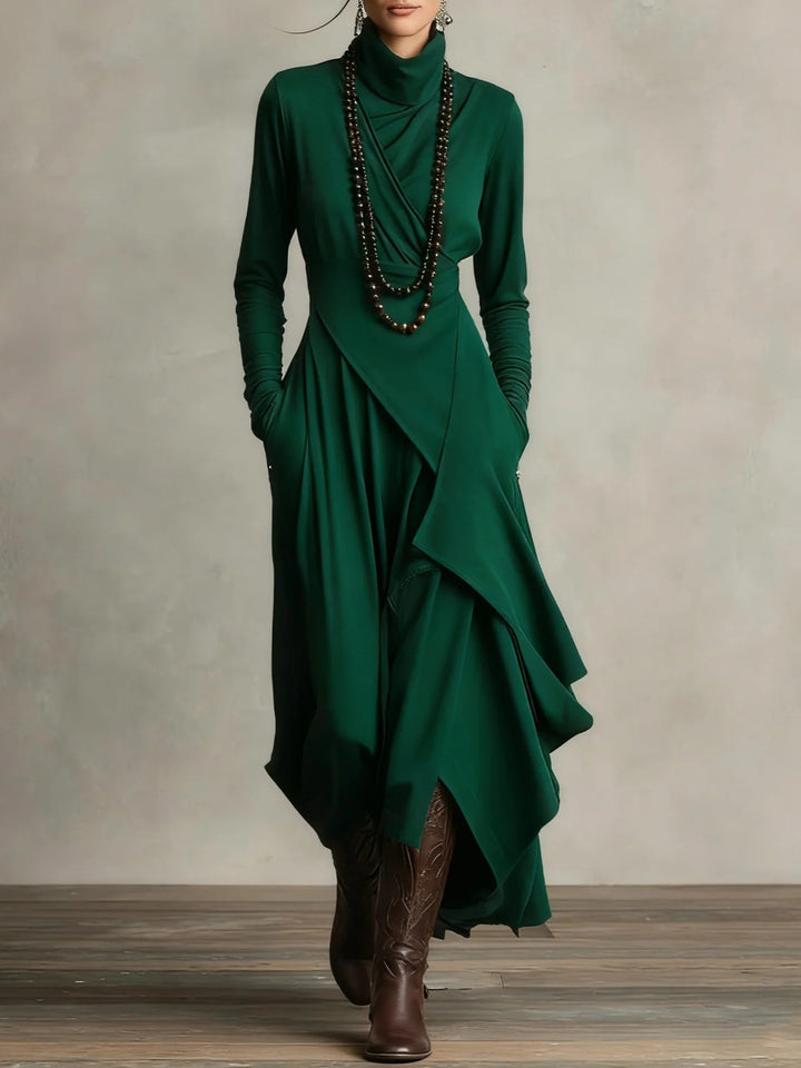 Damen Elegantes Maxikleid mit drapiertem Oberteil und asymmetrischem Schnitt Echo Archiv