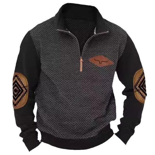 Herren modischer Pullover mit Kontrastkragen und Ellbogenpatches Echoarchiv