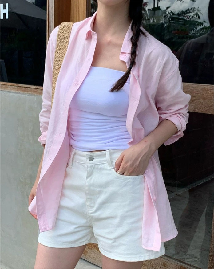 Damen Lässige Oversize-Hemdbluse mit kastiger Silhouette und krempelbaren Ärmeln – Maréline