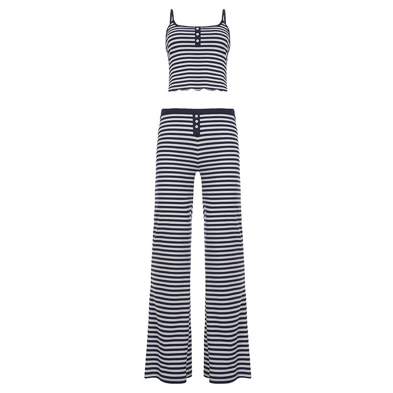 Damen Freizeit-Set mit gestreiftem Design und hohem Bund Echo Archiv