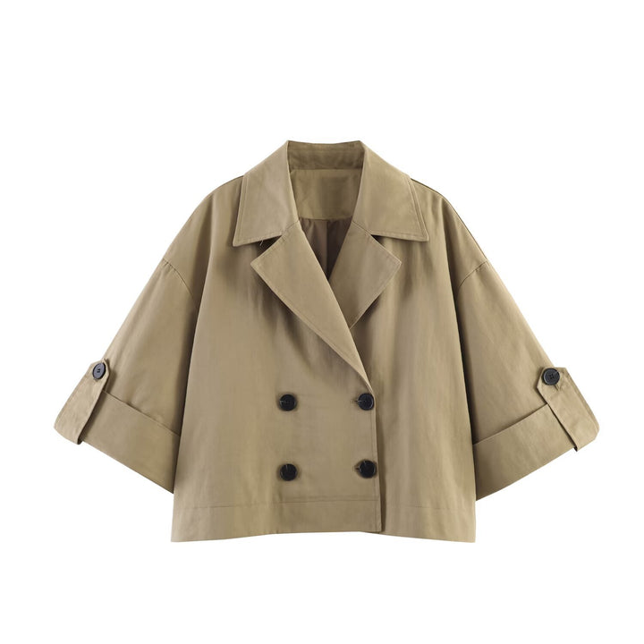 Damen Kurz geschnittener Cape‑Trench mit kastiger Silhouette und halblangen Ärmelriegeln Echo Archiv