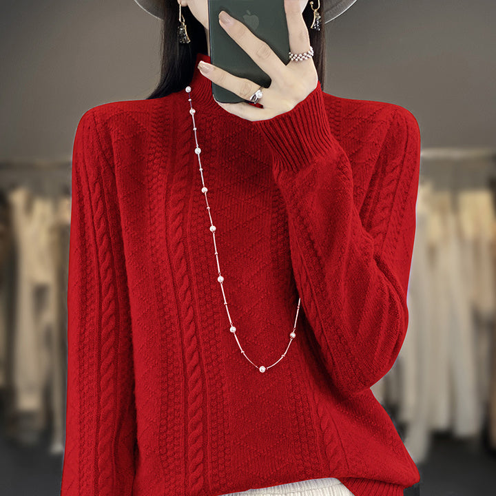 Damen Weicher Zopfstrick-Mockneck-Pullover mit leichtem Mohair-Effekt Echoarchiv