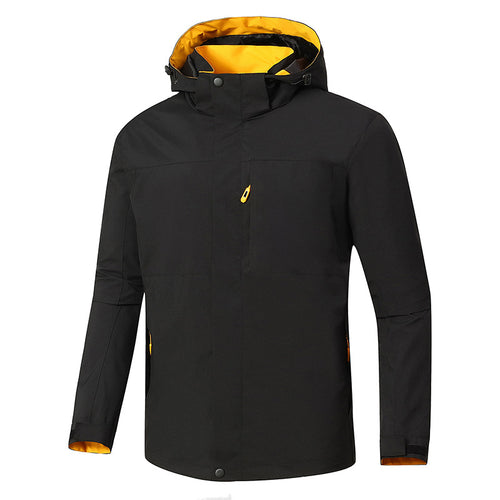Herren Minimalistische wasserdichte Softshell‑Jacke mit kontrastfutter, verstellbarer Kapuze und verdeckten Reißverschlüssen Echoarchiv
