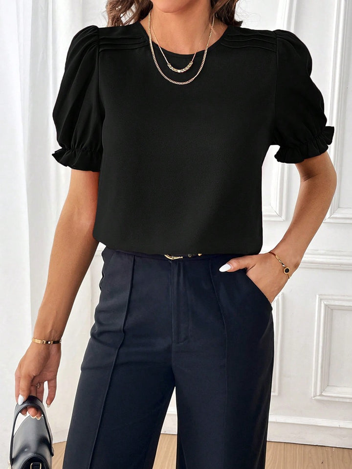 Damen Elegante Chiffonbluse mit Puffärmeln und dekorativen Schulterfalten Echo Archiv