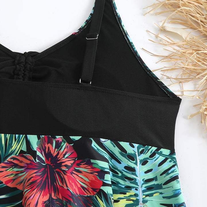 Damen Sportliches Badeanzug-Set mit floralem Seiteneinsatz Echo Archiv