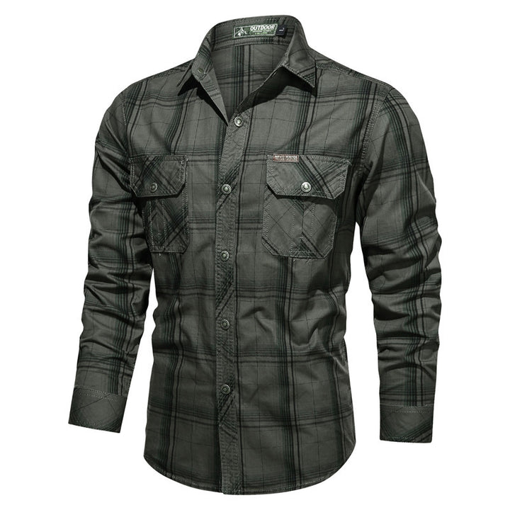 Herren Kariertes Hemdjacke im Canvas-Look mit Pattentaschen – Taviero