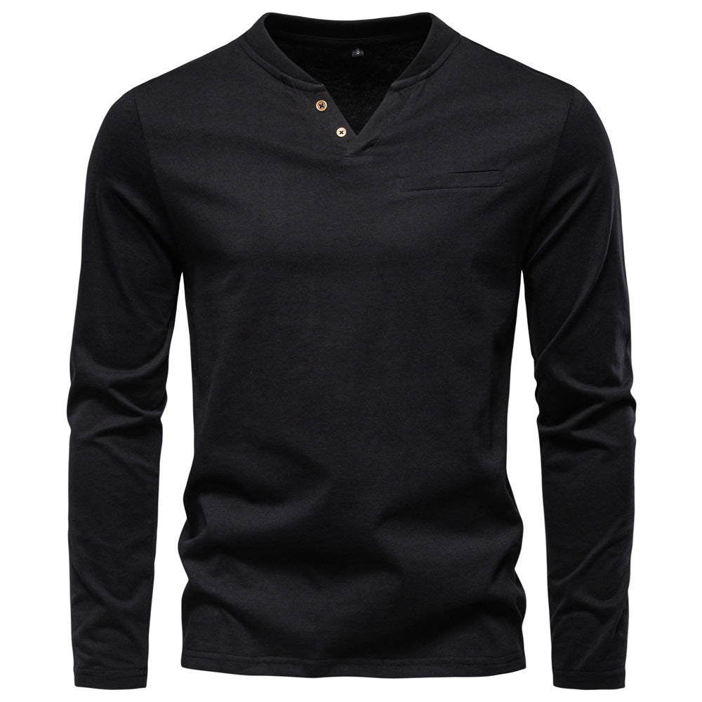 Herren nan tailliertes Langarmshirt im Henley-Stil mit kurzem V-Ausschnitt, Zierknöpfen und Brustleistentasche Echo Archiv