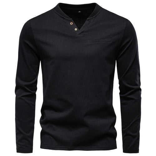 Herren nan tailliertes Langarmshirt im Henley-Stil mit kurzem V-Ausschnitt, Zierknöpfen und Brustleistentasche Echo Archiv