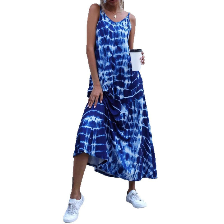 Damen Langes Sommerkleid aus elastischem Jersey mit asymmetrischem Schnitt und praktischen Taschen Echo Archiv