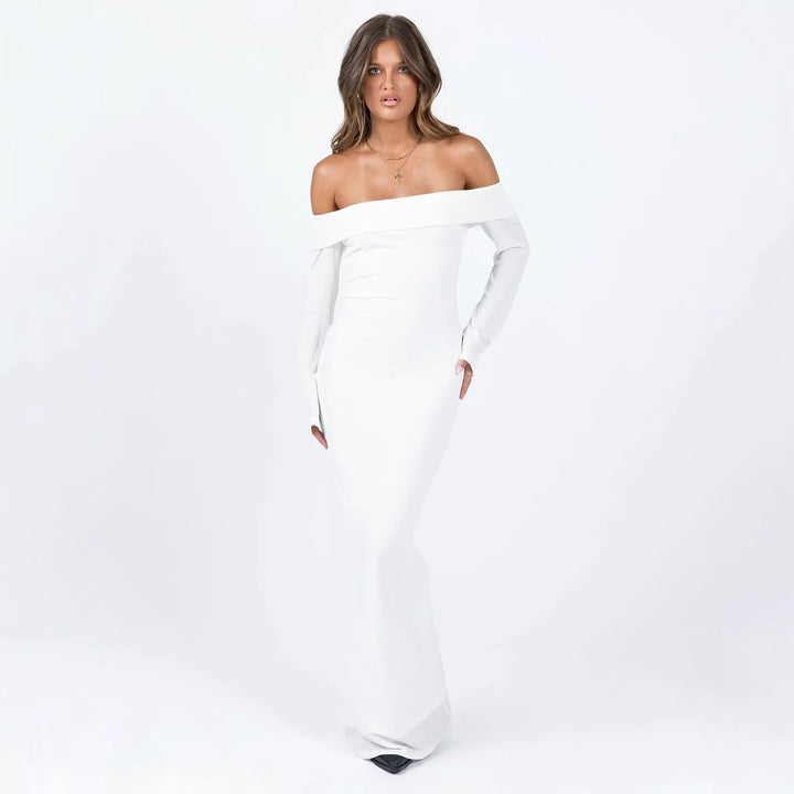 Damen Off-Shoulder Maxikleid mit langen Ärmeln und figurbetontem Schnitt Echo Archiv