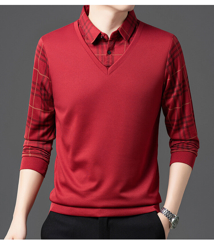 Herren eleganter V-Pullover mit strukturierten Ärmeln Echoarchiv