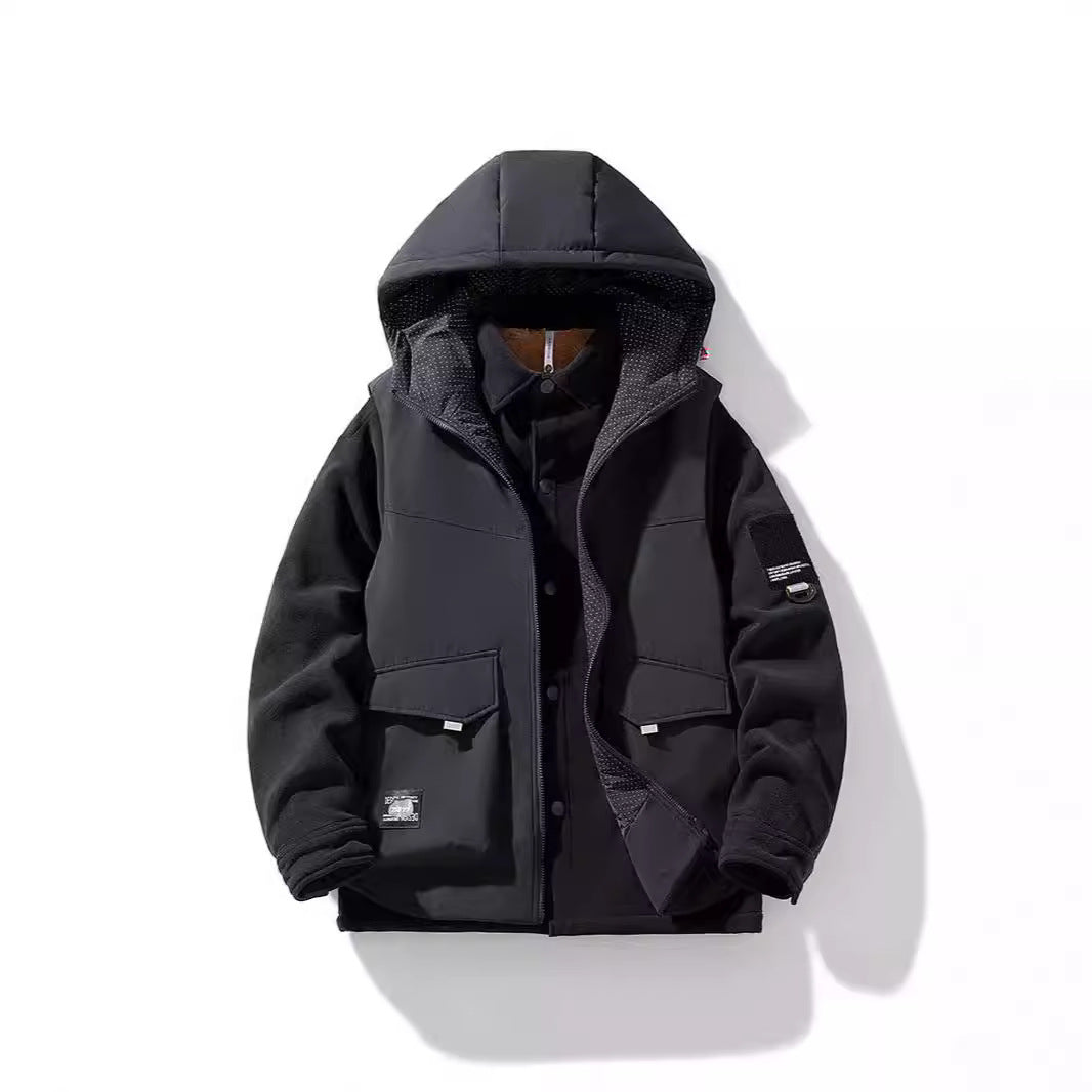Herren Hybrid-Steppjacke mit Kapuze und Fleece-Ärmeln, Utility-Parka Echoarchiv