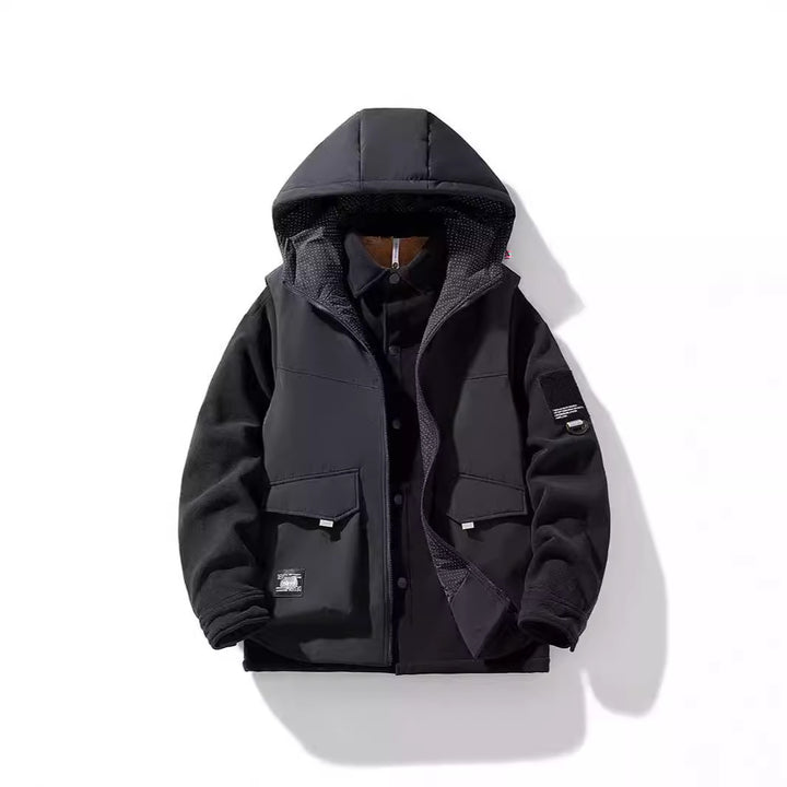Herren Hybrid-Steppjacke mit Kapuze und Fleece-Ärmeln, Utility-Parka Echoarchiv