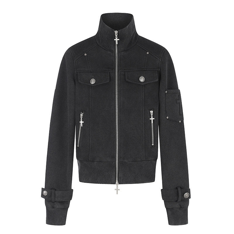 Damen Taillierte Zipjacke mit hohem Stehkragen, Zierpatten & verstellbaren Riegeln Echoarchiv