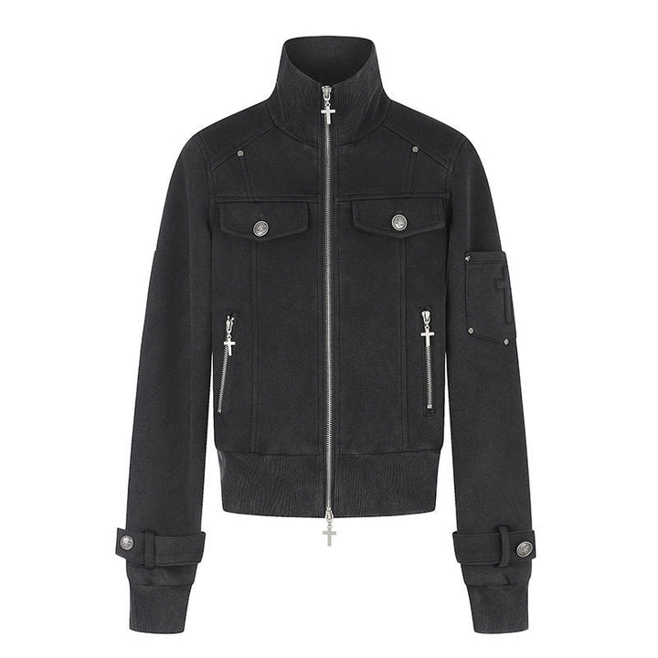 Damen Taillierte Zipjacke mit hohem Stehkragen, Zierpatten & verstellbaren Riegeln Echoarchiv