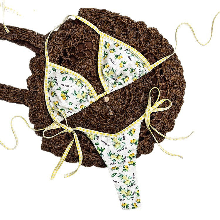 Damen Triangel-Bikini mit floralem Muster und Bindedetails Echo Archiv