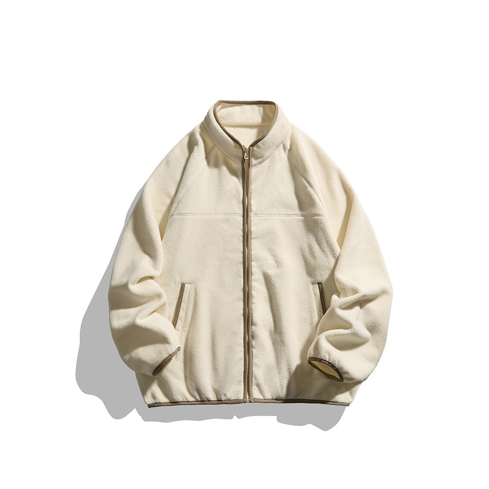 Unisex Oversize Fleecejacke mit Stehkragen, durchgehendem Reißverschluss und Kontrastpaspeln Echoarchiv