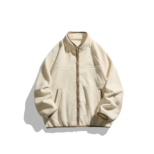 Unisex Oversize Fleecejacke mit Stehkragen, durchgehendem Reißverschluss und Kontrastpaspeln Echoarchiv