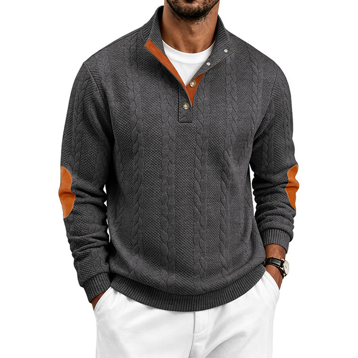 Herren Feinstrick-Troyer mit Zopfmuster, Lederdetails und Ellbogen-Patches Echoarchiv