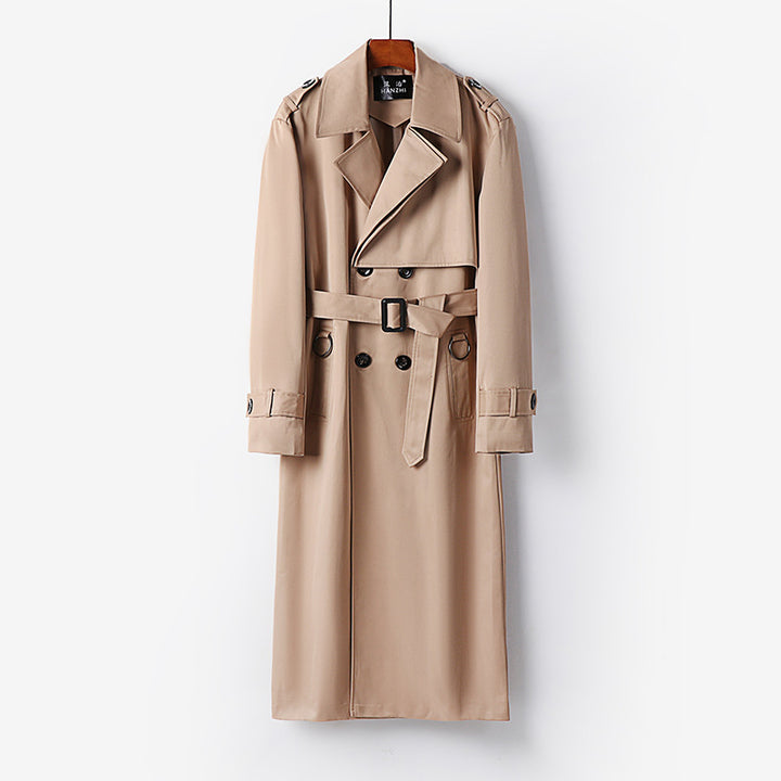 Herren Eleganter knöchellanger Trenchcoat mit verdeckter Knopfleiste und Taillengürtel Echoarchiv
