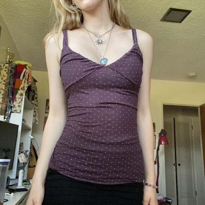 Damen Spaghetti-Trägertop mit elegantem Wickeldesign und Polka-Dots Echo Archiv