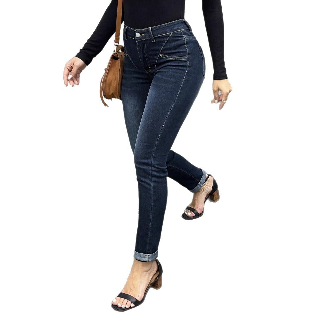 Damen Hochtaillierte Slim‑Fit Denimjeans mit konturierter Hüftnaht Echo Archiv