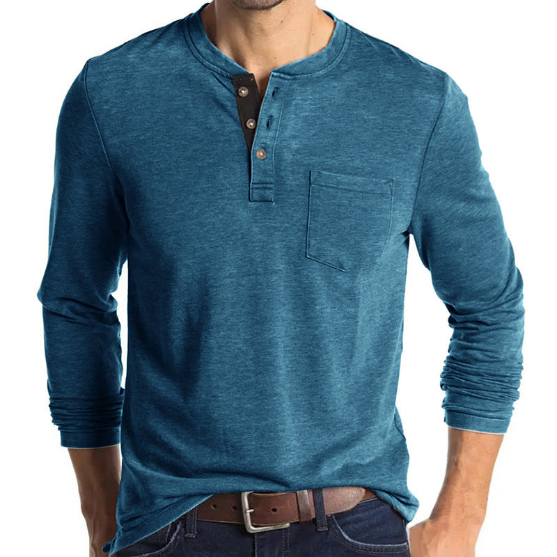 Herren Langarm-Henley-Shirt mit modischen Knopfdetails Echoarchiv