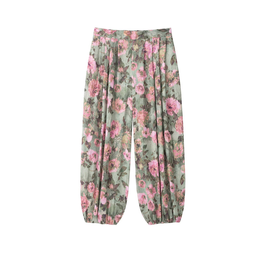 Damen Weite Plissee-Hose mit Blumenprint und elastischen Bündchen Echo Archiv
