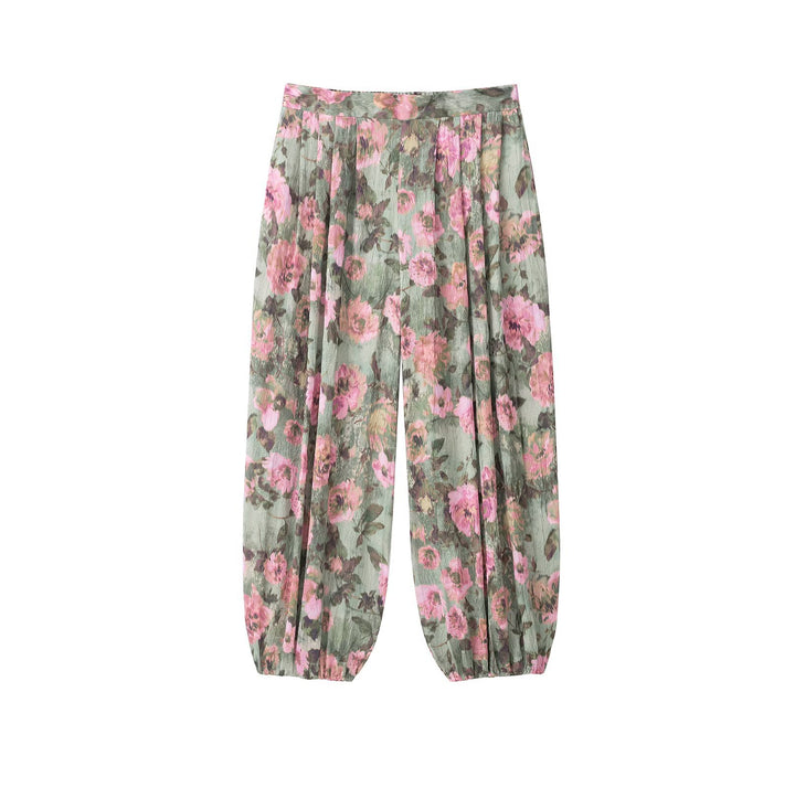 Damen Weite Plissee-Hose mit Blumenprint und elastischen Bündchen Echo Archiv