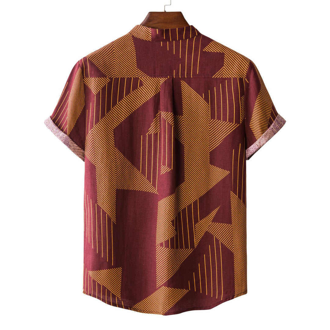 Herren Kurzarmhemd mit modernem Batik-Design und lässigem Stehkragen Echoarchiv