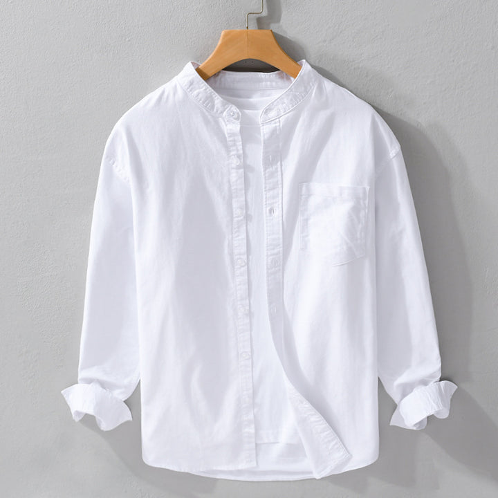 Herren Stehkragen-Overshirt aus Baumwollmix mit tonaler Brusttasche und Soft‑Touch Echoarchiv