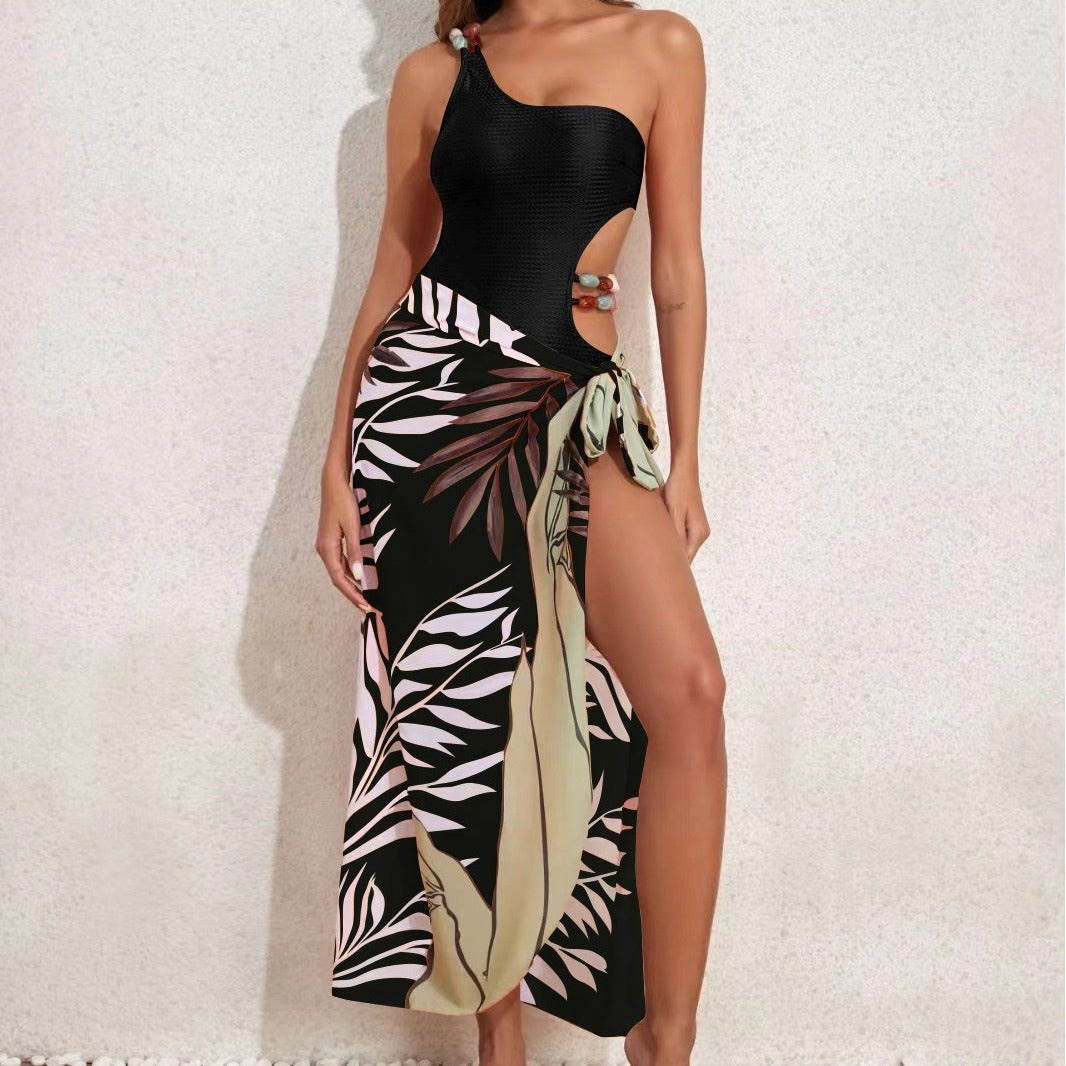 Damen Badeanzug-Set mit asymmetrischem Oberteil und elegantem Sarong Echo Archiv