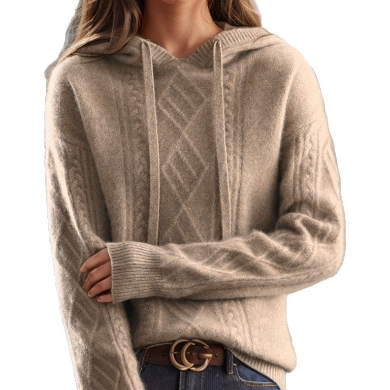 Damen nan kuscheliger Kapuzenpullover aus Kaschmirmischung mit Zopfmuster und Oversize-Schnitt Echo Archiv
