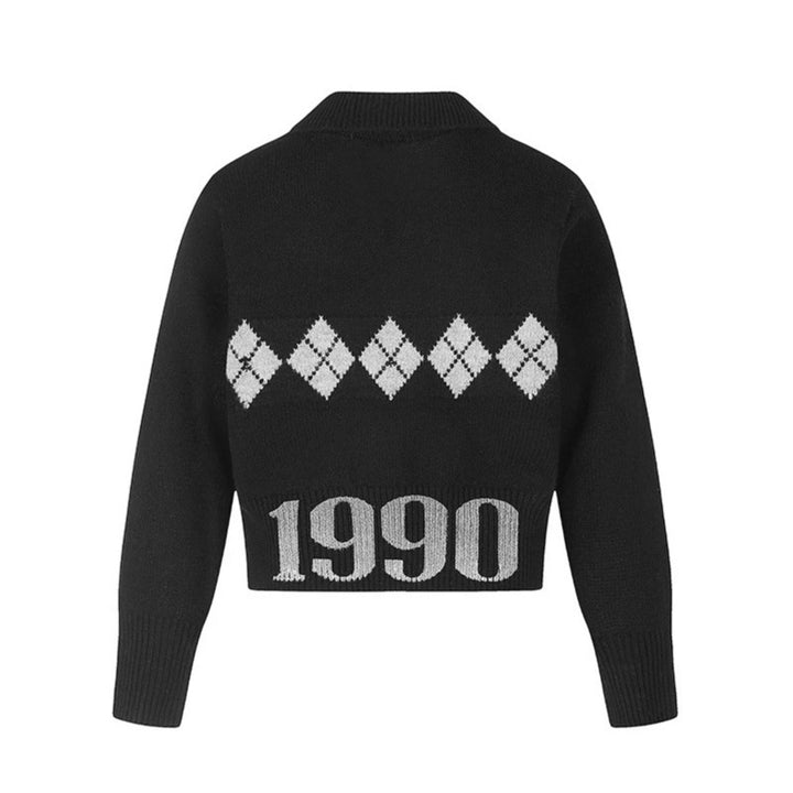 Damen Cropped Strickpullover mit Polokragen, Rippbund und Argyle‑Motiv Echoarchiv