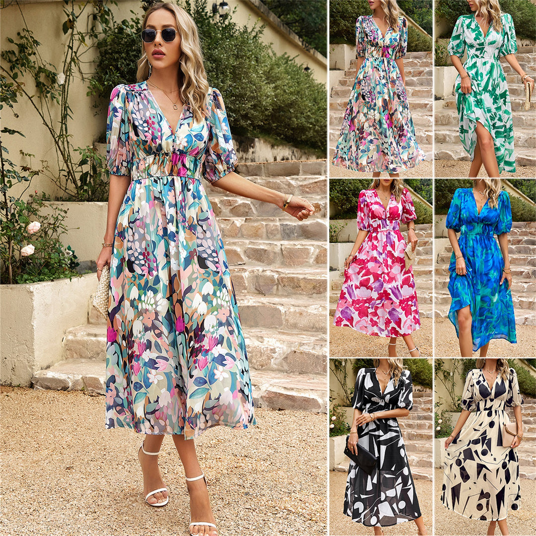 Damen Maxi Kleid mit 3/4-Ärmeln und floralem Design Echo Archiv