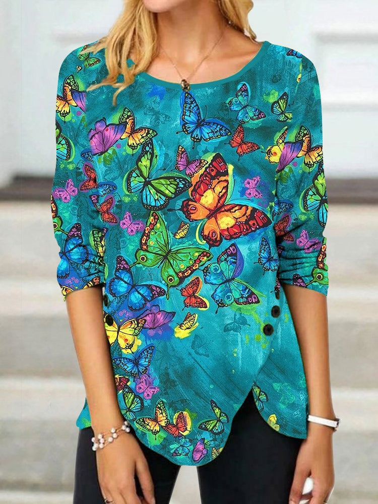 Damen Langärmeliges Oversize-Sweatshirt mit abstraktem Aquarell-Mosaikprint – Avérine