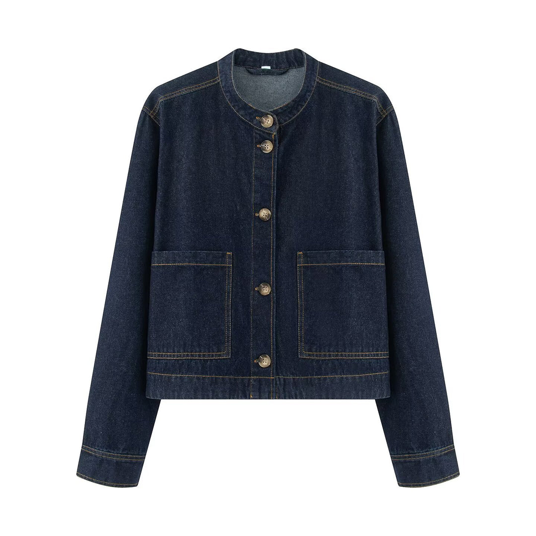 Damen Kurzjacke mit Stehkragen, Boxy‑Cropped Silhouette und aufgesetzten Taschen Echoarchiv