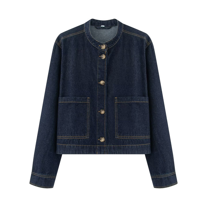 Damen Kurzjacke mit Stehkragen, Boxy‑Cropped Silhouette und aufgesetzten Taschen Echoarchiv