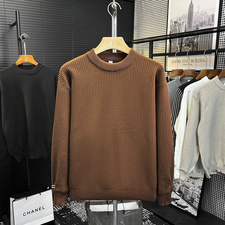 Herren Feiner Rippenstrick-Pullover mit Rundhalsausschnitt und verstärkter Schulternaht Echoarchiv