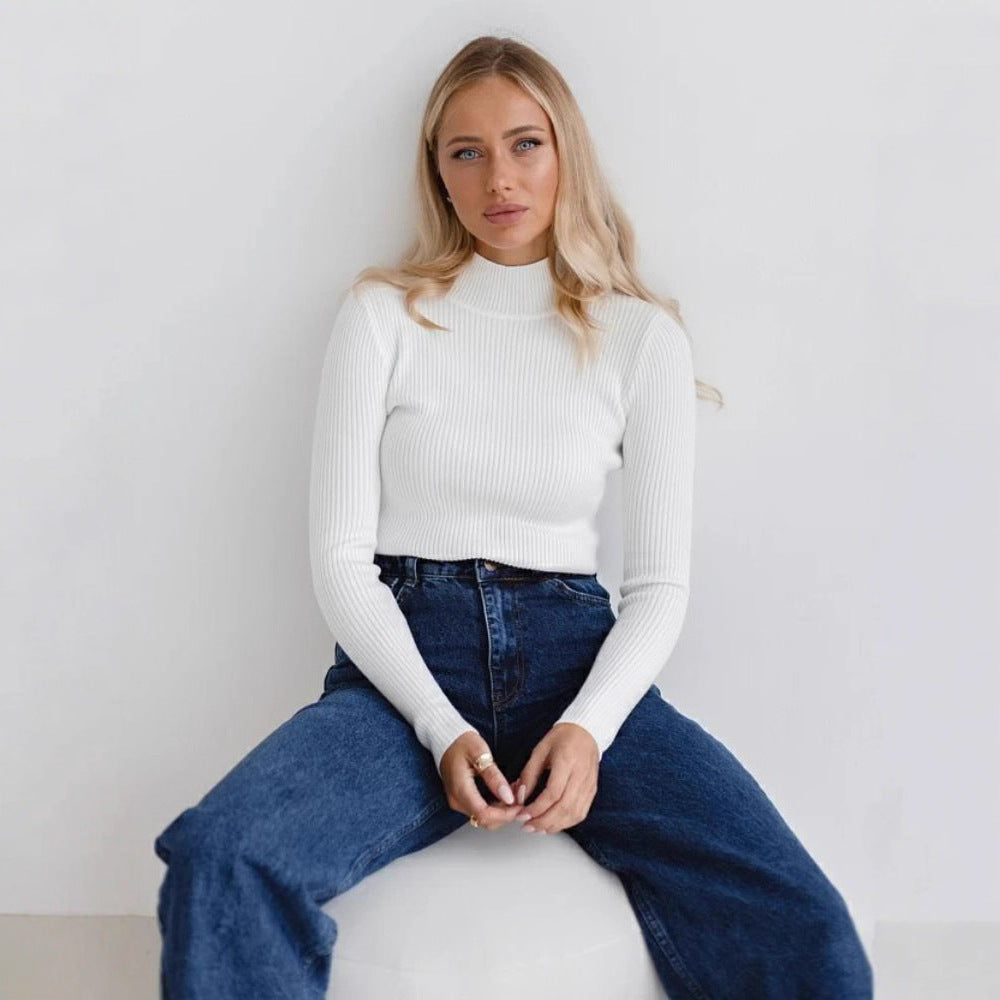 Damen Kurzgeschnittener Rippstrick‑Rollkragenpullover mit taillierter Passform Echo Archiv