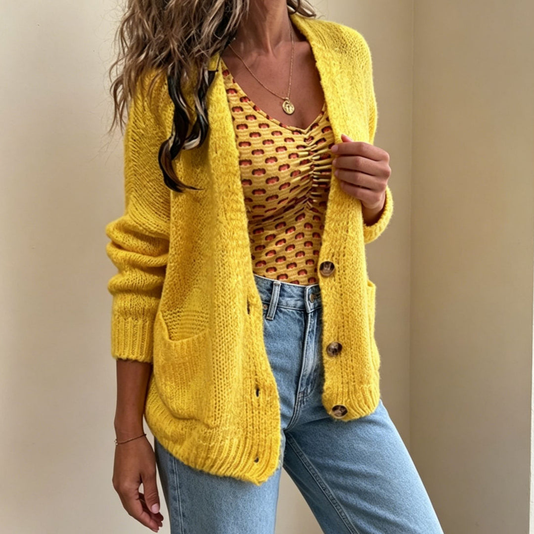 Damen Grobgestrickter Oversize-Cardigan mit Knopfleiste und Eingrifftaschen – Veloura
