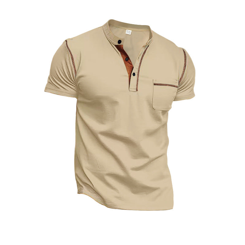 Herren Kurzarm-Henley-Shirt mit kontrastierender Knopfleiste und Brusttasche Echoarchiv