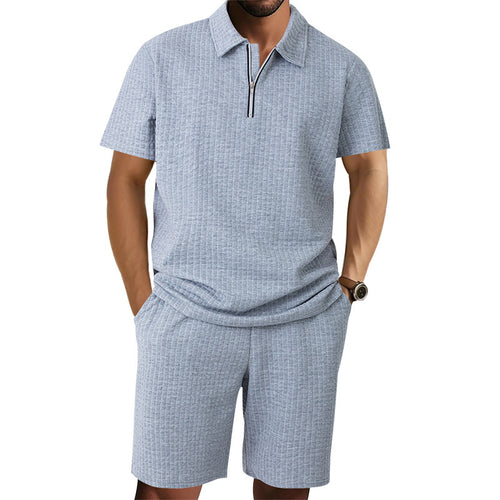 Herren modisches Kurzarm-Polo mit zeitgemäßem Design und elastischen Shorts Echoarchiv