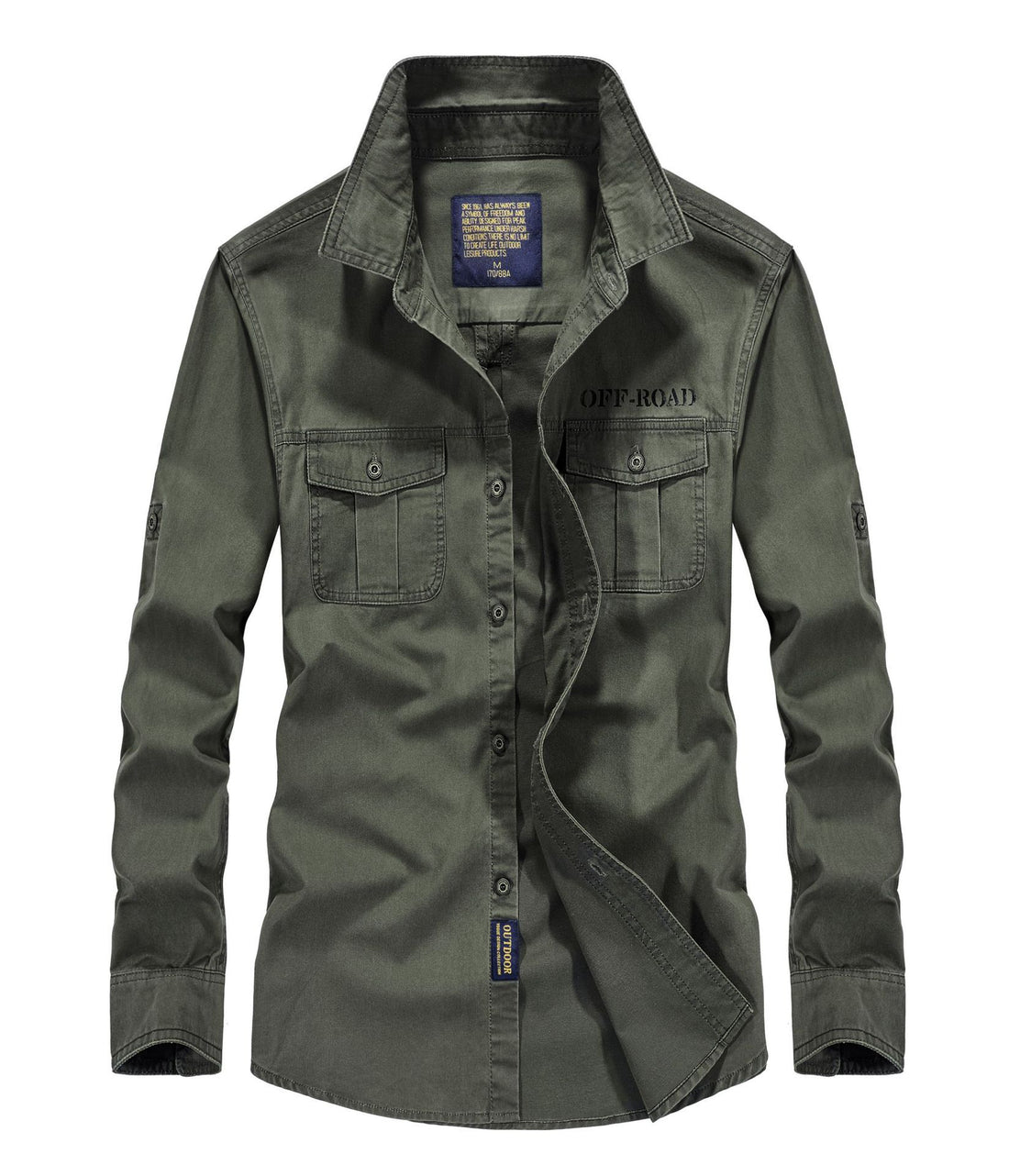 Herren Canvas-Utility-Fieldhemd mit Pattentaschen, Stehkragen und Ärmel-Rollfunktion – Taviero