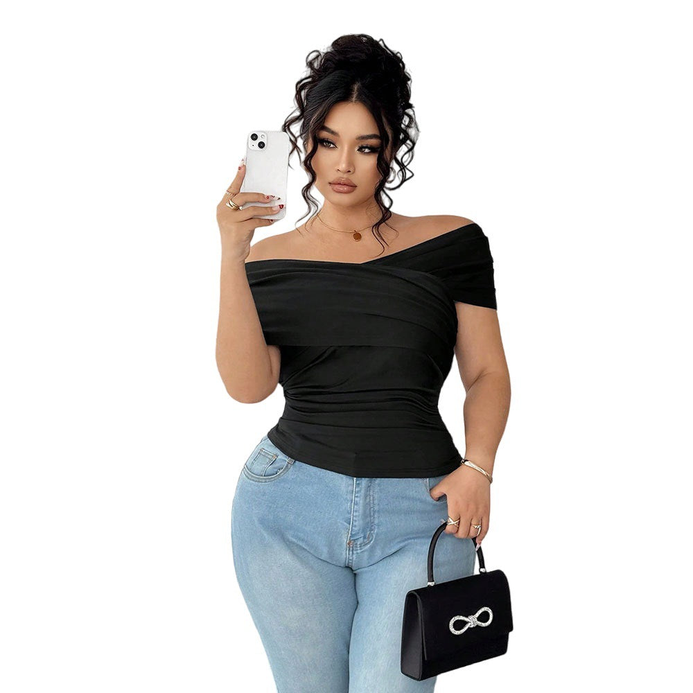 Damen elegantes Wickeloberteil mit schulterfreiem Design und Raffung Echo Archiv