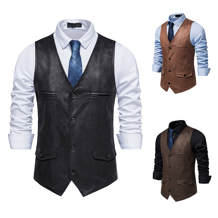 Herren elegante Weste aus Kunstleder mit praktischen Taschen Echoarchiv