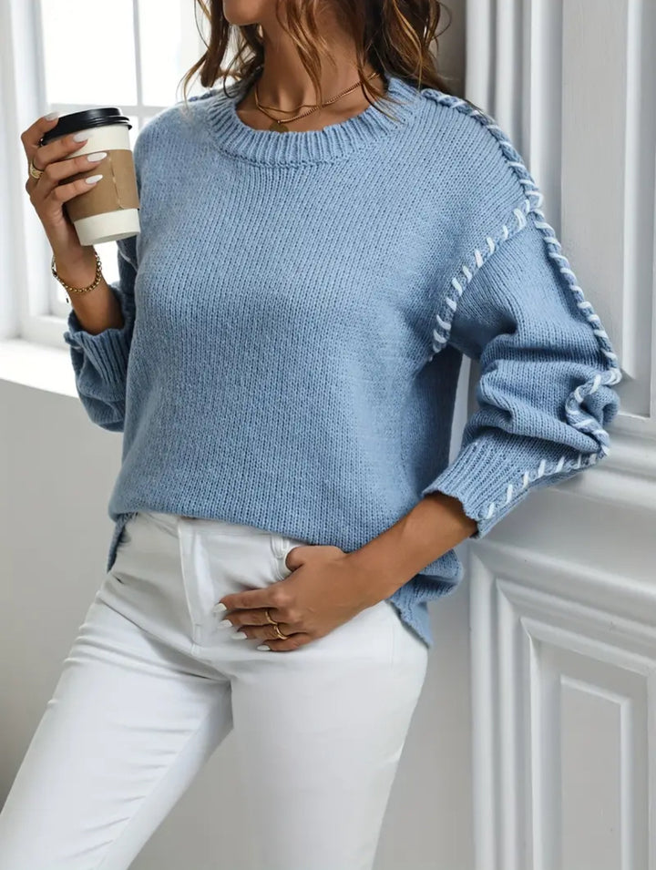 Damen Oversize Strickpullover mit dekorativem Kordel‑Zopf an Ärmeln – Mavelle