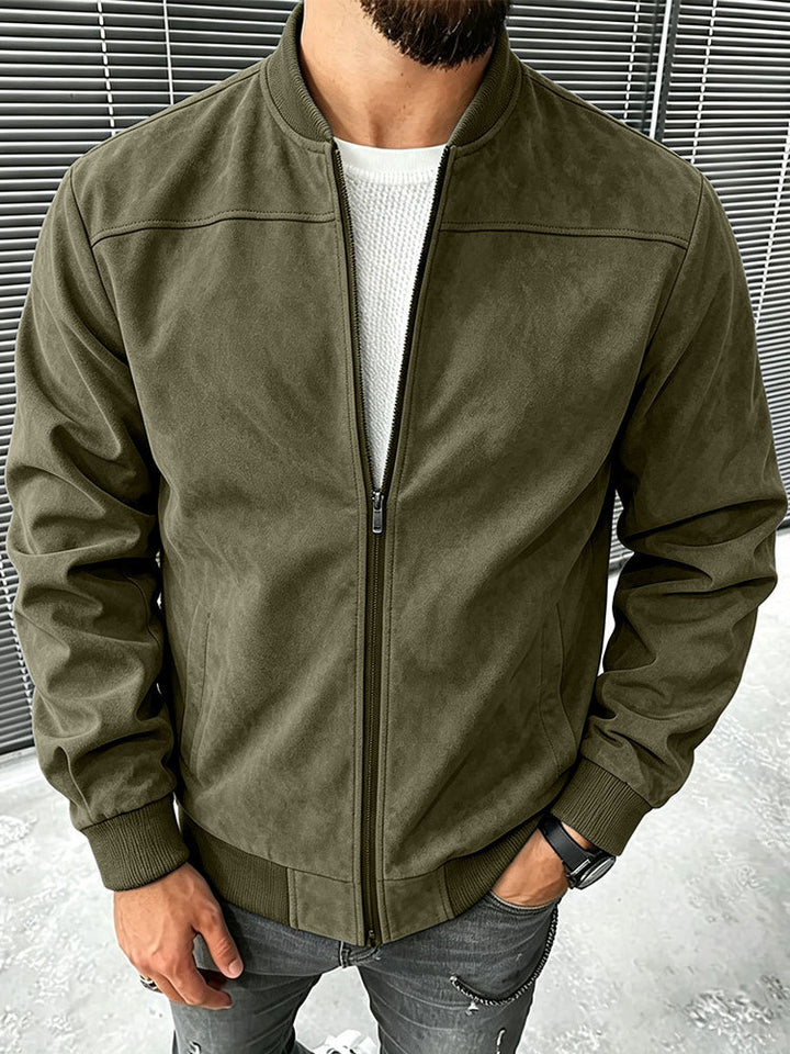 Herren Veloursleder-Optik Bomberjacke mit Reißverschluss und Rippbündchen Echoarchiv