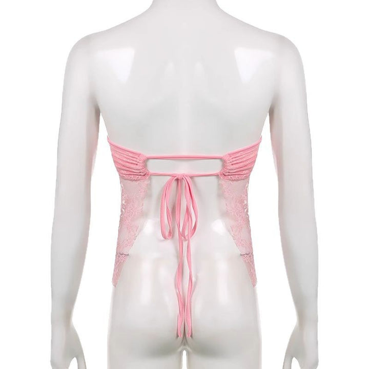 Damen Spitzen-Crop-Top mit elegante Raffung und transparenter Details Echo Archiv